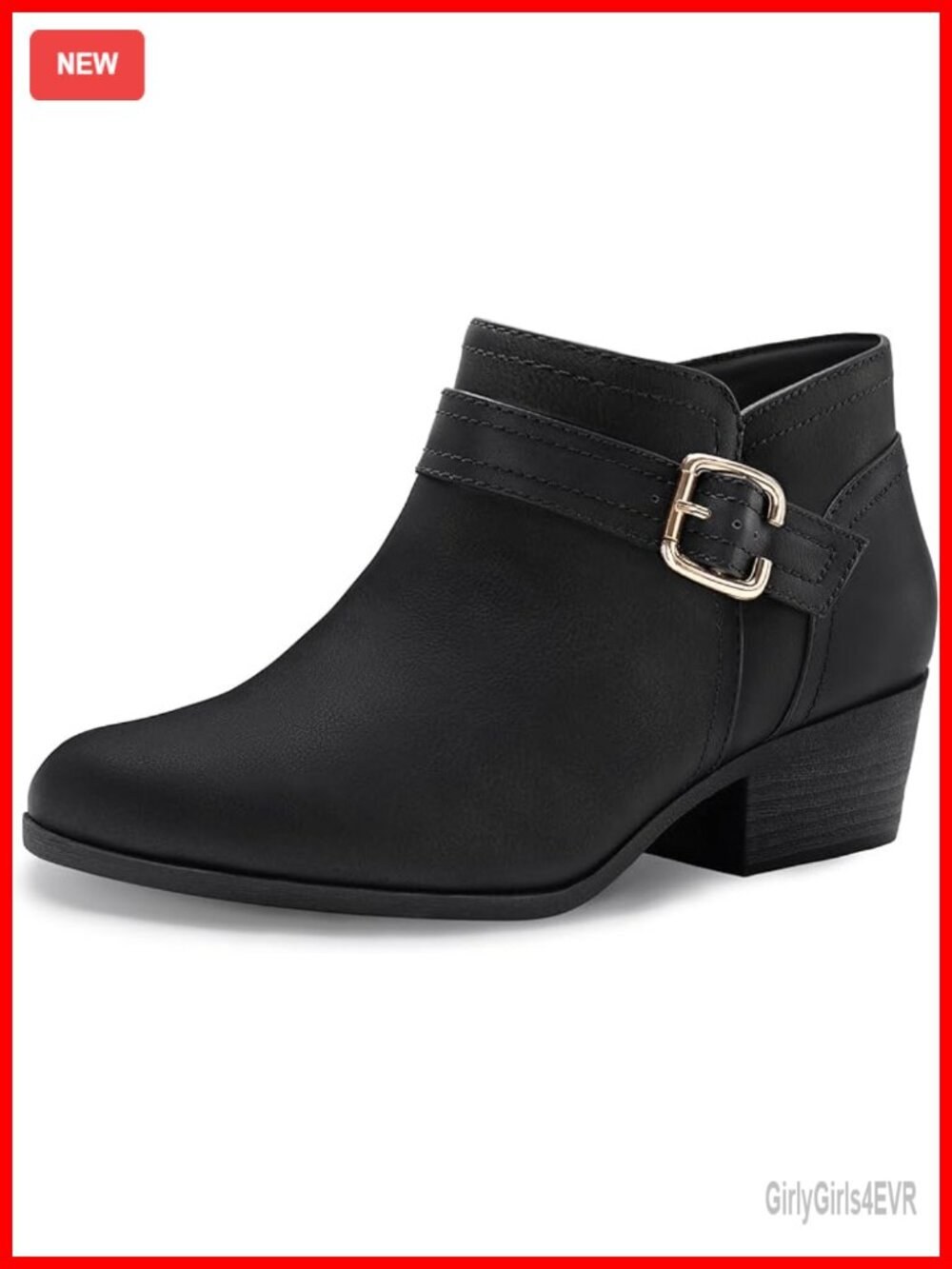 Chunky Low Heel Ankle Boots Pointed Toe Side Zipper Booties PU Leather